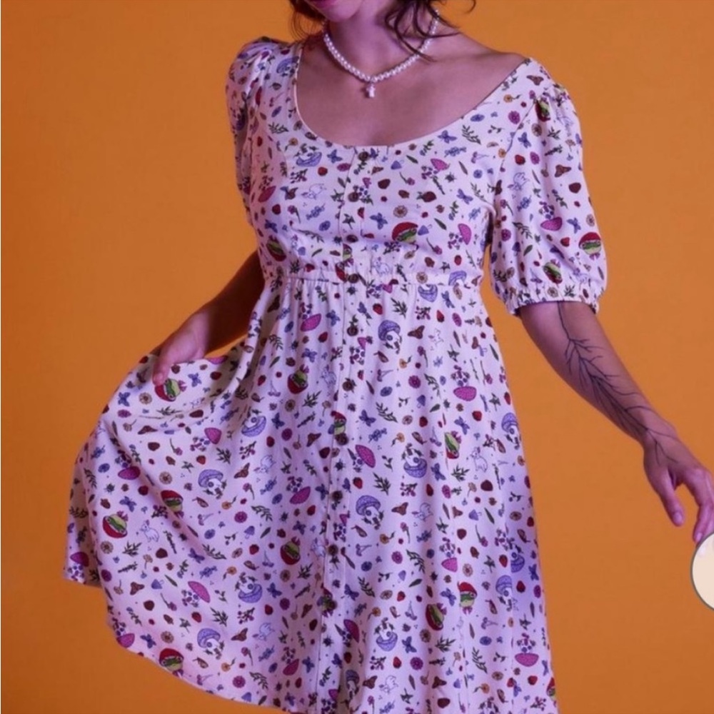 Forest frog print puff sleeve dress from Hottopic